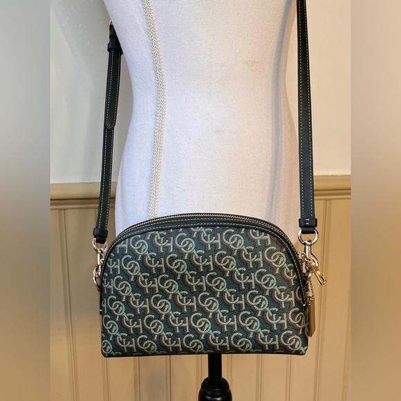 Coach Monogram Green Brown Canvas Crossbody Shoulder Bag - Picture 4 of 14